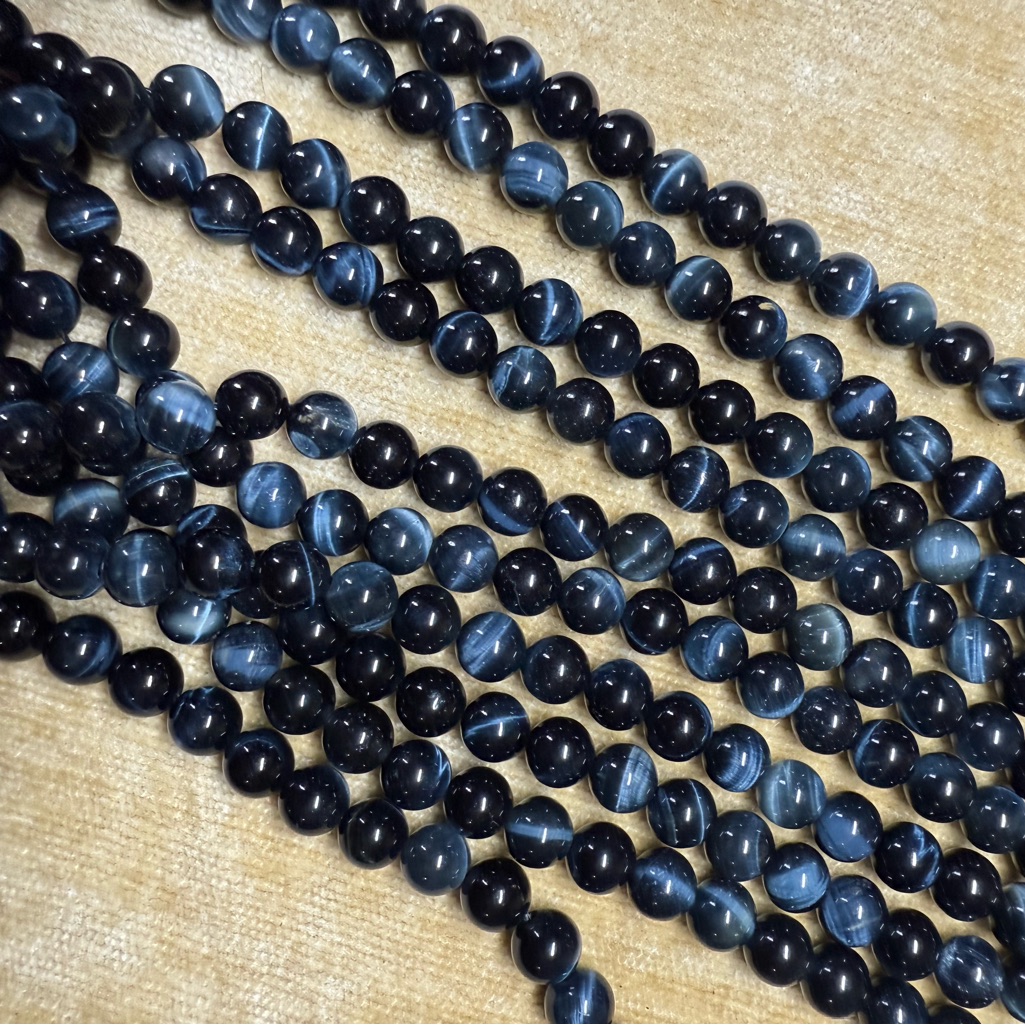 3 - 15” Strands Natural Blue Tigers Eye, 8mm Gemstones Round Beads Not Dyed!